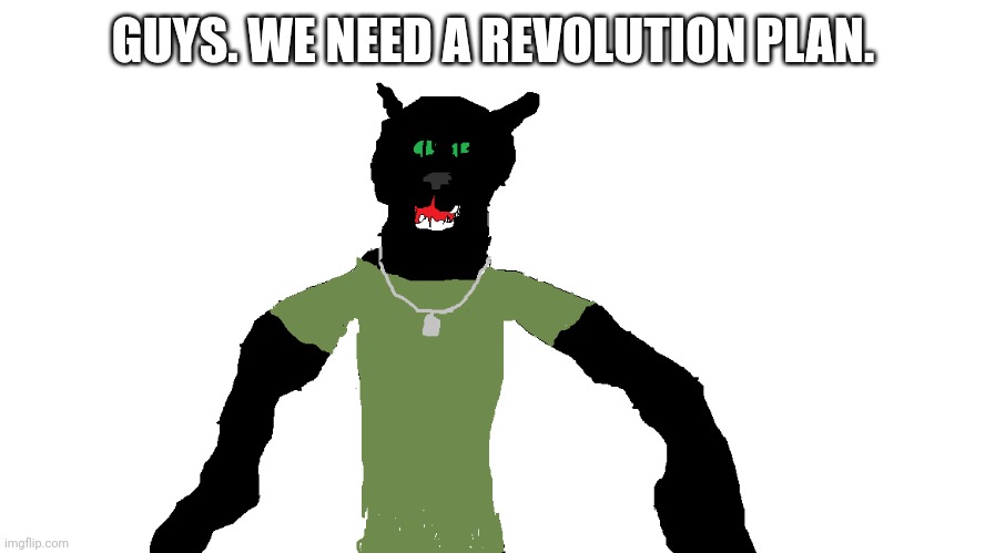 My panther fursona | GUYS. WE NEED A REVOLUTION PLAN. | image tagged in my panther fursona | made w/ Imgflip meme maker