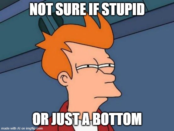 Futurama Fry Meme | NOT SURE IF STUPID; OR JUST A BOTTOM | image tagged in memes,futurama fry | made w/ Imgflip meme maker
