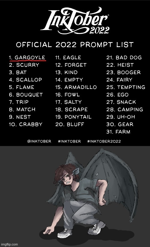 made this goofy ahh mf for inktober (he's a kid dressing up as a gargoyle for a play he's in) | made w/ Imgflip meme maker