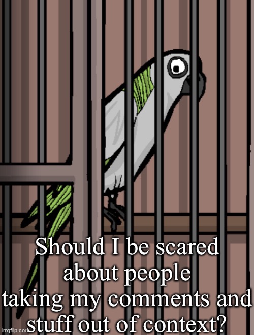 Bird on crack | Should I be scared about people taking my comments and stuff out of context? | image tagged in bird on crack | made w/ Imgflip meme maker