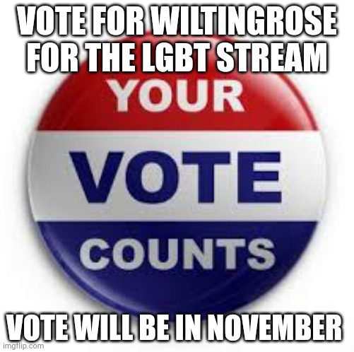 Vote for wiltingrose | VOTE FOR WILTINGROSE FOR THE LGBT STREAM; VOTE WILL BE IN NOVEMBER | image tagged in vote | made w/ Imgflip meme maker