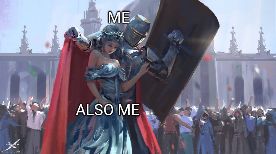 Knight Defending Lady | ME; ALSO ME | image tagged in knight defending lady | made w/ Imgflip meme maker