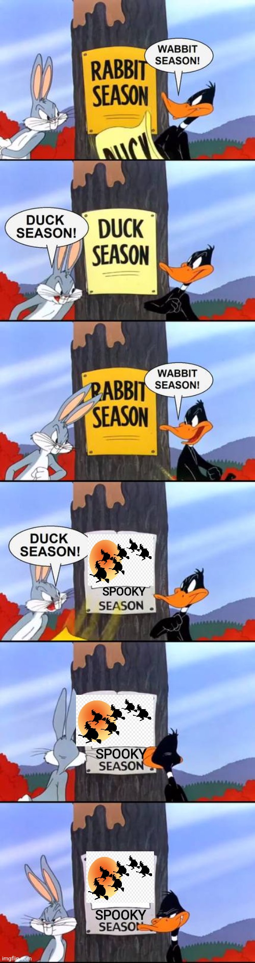 Spooky season!! | SPOOKY; SPOOKY; SPOOKY | image tagged in wabbit season duck season elmer season | made w/ Imgflip meme maker