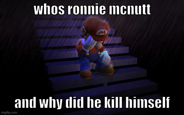 thought they were refering to the wolf from fnaf at first | whos ronnie mcnutt; and why did he kill himself | image tagged in memes,funny,zad mario,ronnie mcnutt,question,pls tell me | made w/ Imgflip meme maker