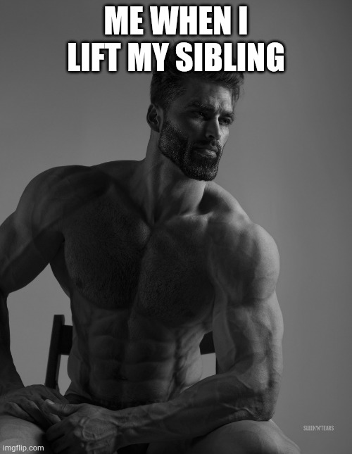 I feel so ... strong |  ME WHEN I LIFT MY SIBLING | image tagged in giga chad | made w/ Imgflip meme maker