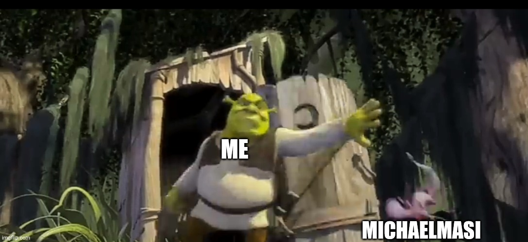 I hitting MichaelMasi | ME; MICHAELMASI | image tagged in shrek hitting someone | made w/ Imgflip meme maker