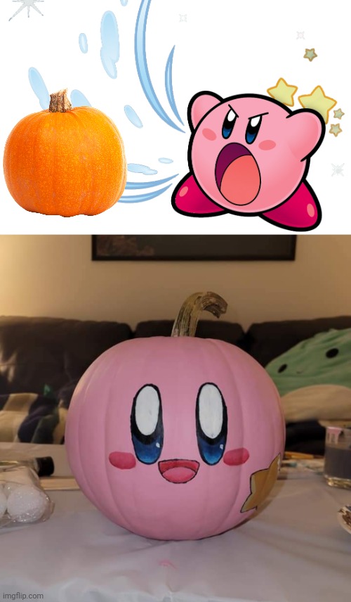 PUMPKIN KIRBY | image tagged in kirby,pumpkin | made w/ Imgflip meme maker