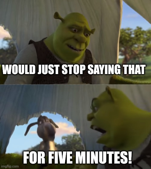 Would You Just Stop | WOULD JUST STOP SAYING THAT FOR FIVE MINUTES! | image tagged in would you just stop | made w/ Imgflip meme maker