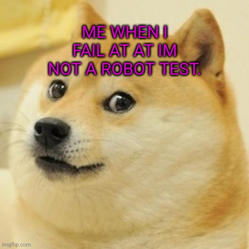 Doge Meme | ME WHEN I FAIL AT AT IM NOT A ROBOT TEST. | image tagged in memes,doge | made w/ Imgflip meme maker