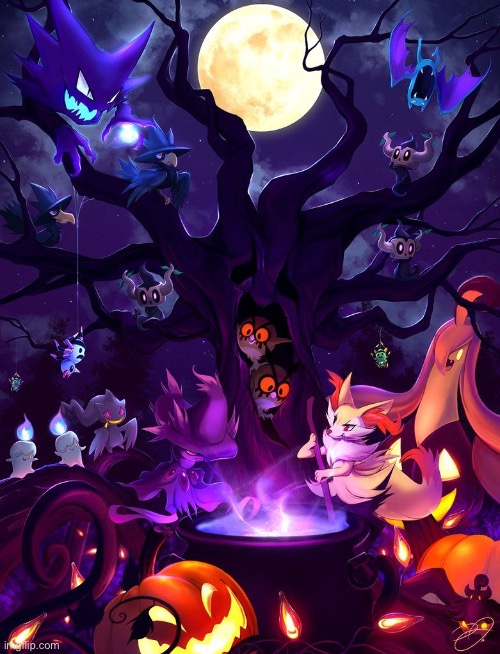 Awesome spooky month art I found! (Art by DenaJarawar) | image tagged in pokemon | made w/ Imgflip meme maker