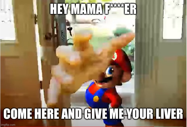 Mario Stealing Your Liver | HEY MAMA F****ER COME HERE AND GIVE ME YOUR LIVER | image tagged in mario stealing your liver | made w/ Imgflip meme maker