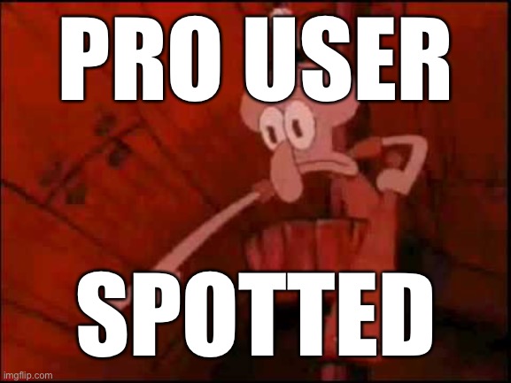 Squidward pointing | PRO USER SPOTTED | image tagged in squidward pointing | made w/ Imgflip meme maker