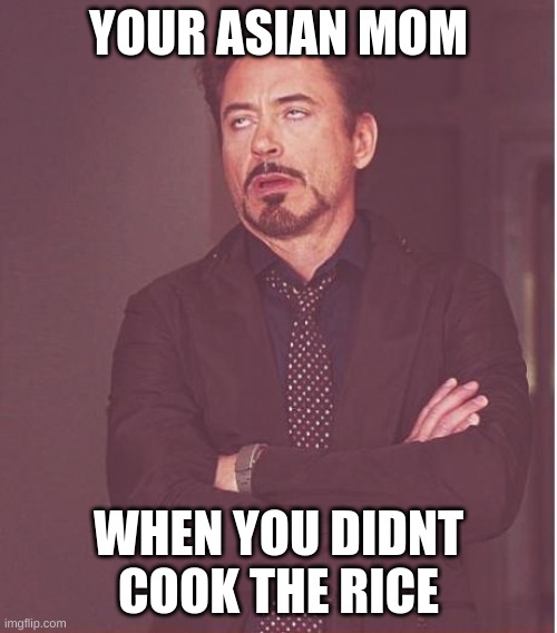 Only some can relate | YOUR ASIAN MOM; WHEN YOU DIDNT COOK THE RICE | image tagged in memes,face you make robert downey jr | made w/ Imgflip meme maker