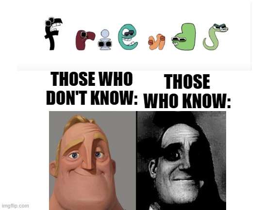 Alphabet lore | THOSE WHO KNOW:; THOSE WHO DON'T KNOW: | image tagged in blank white template,alphabet,traumatized mr incredible,oh wow are you actually reading these tags | made w/ Imgflip meme maker