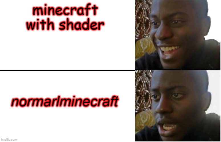 my brain | minecraft with shader; normarlminecraft | image tagged in disappointed black guy | made w/ Imgflip meme maker