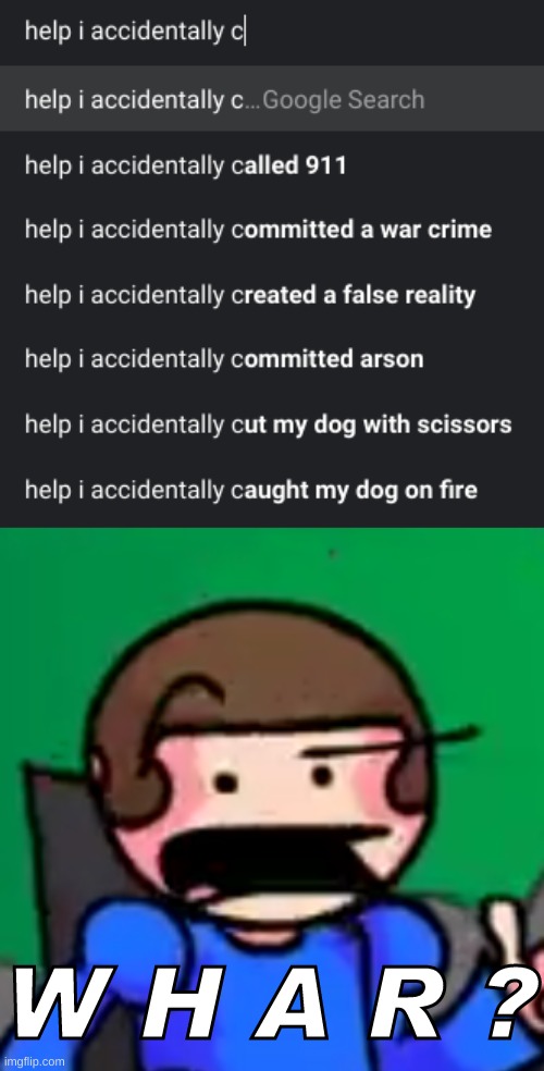 "Help I accidentally cut my dog with scissors/caught my dog on fire" | image tagged in dave w h a r,idk,stuff,s o u p,carck | made w/ Imgflip meme maker