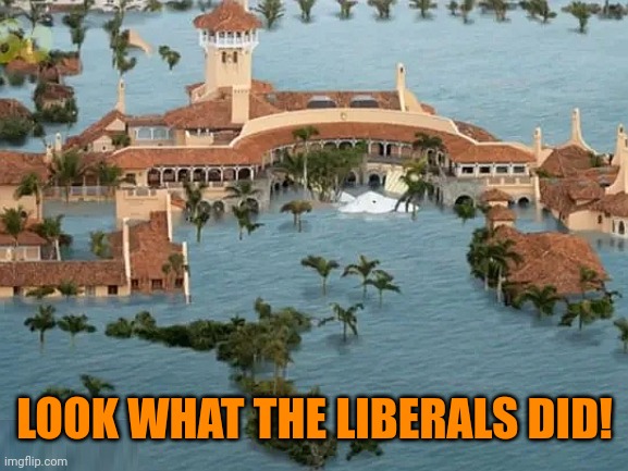Mar Al Lago - rising sea level due to global warming | LOOK WHAT THE LIBERALS DID! | image tagged in mar al lago - rising sea level due to global warming | made w/ Imgflip meme maker