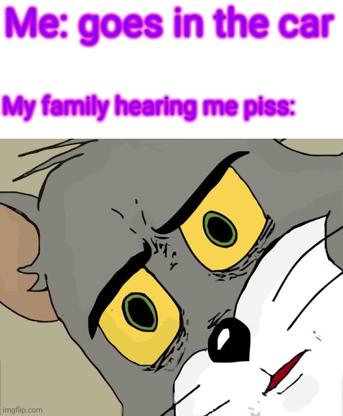 Unsettled Tom Meme | Me: goes in the car; My family hearing me piss: | image tagged in memes,unsettled tom | made w/ Imgflip meme maker
