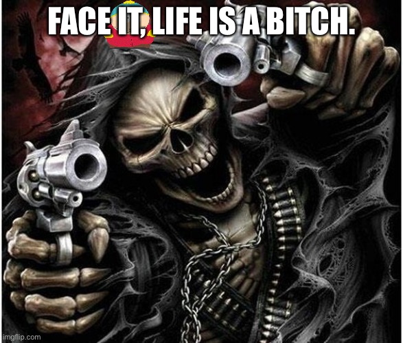 Edgy Skeleton Meme | FACE IT, LIFE IS A BITCH. | image tagged in badass skeleton | made w/ Imgflip meme maker