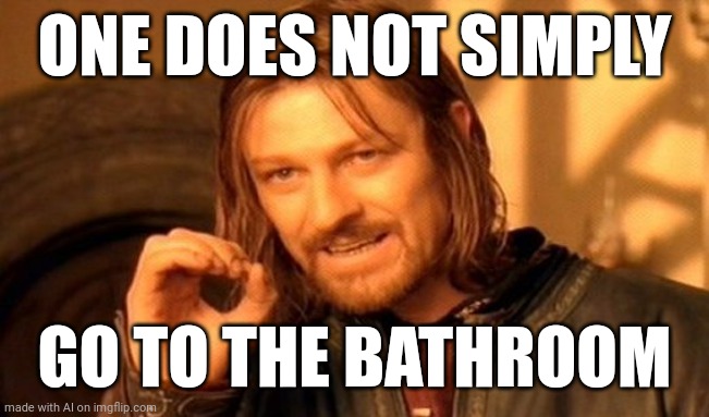 One Does Not Simply Meme | ONE DOES NOT SIMPLY; GO TO THE BATHROOM | image tagged in memes,one does not simply | made w/ Imgflip meme maker