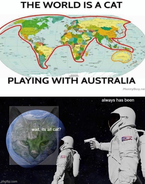 the world is a cat | image tagged in australia,cat,theworldisacat,world,alwayshasbeen,animal | made w/ Imgflip meme maker