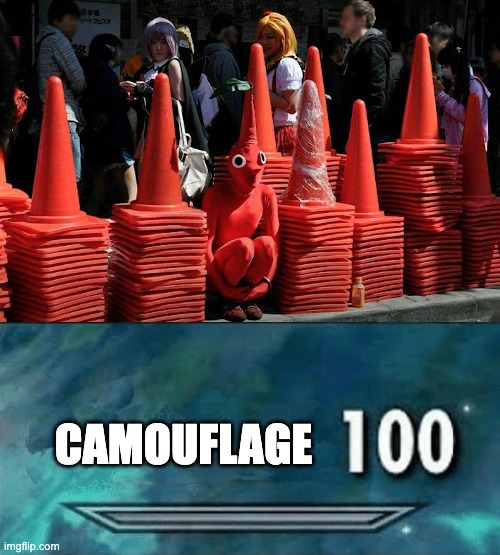 Just a Pikmin trying to blend in | CAMOUFLAGE | image tagged in skyrim skill meme,memes,funny,you have been eternally cursed for reading the tags | made w/ Imgflip meme maker
