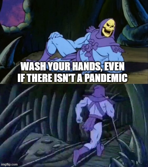 Skeletor disturbing facts | WASH YOUR HANDS, EVEN IF THERE ISN'T A PANDEMIC | image tagged in skeletor disturbing facts | made w/ Imgflip meme maker