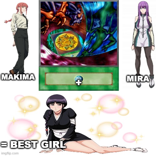 Anime Wai-Fu_sion | MIRA; MAKIMA; +; = BEST GIRL | image tagged in anime girl | made w/ Imgflip meme maker