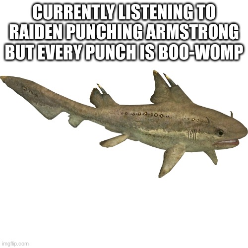 Hybodus | CURRENTLY LISTENING TO RAIDEN PUNCHING ARMSTRONG BUT EVERY PUNCH IS BOO-WOMP | image tagged in hybodus | made w/ Imgflip meme maker