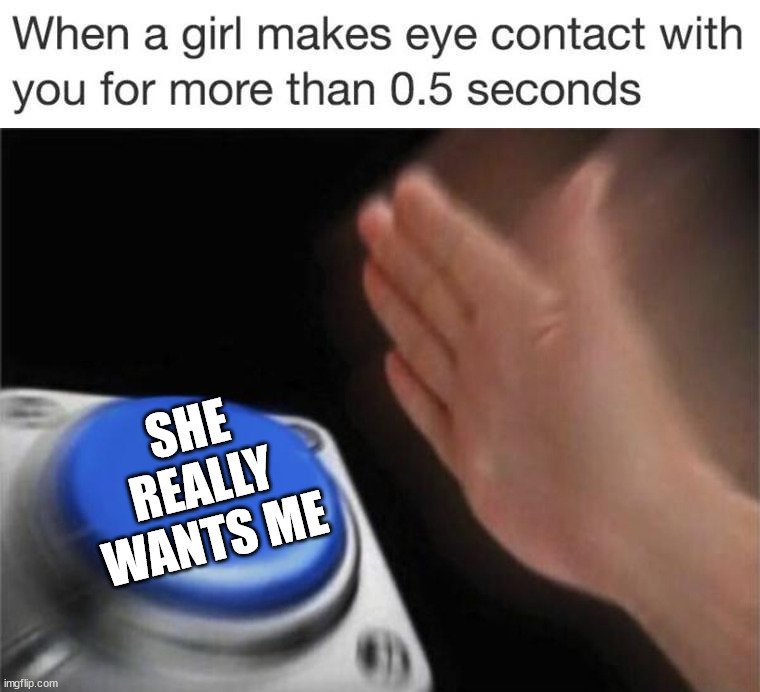 SHE REALLY WANTS ME | image tagged in memes,blank nut button | made w/ Imgflip meme maker
