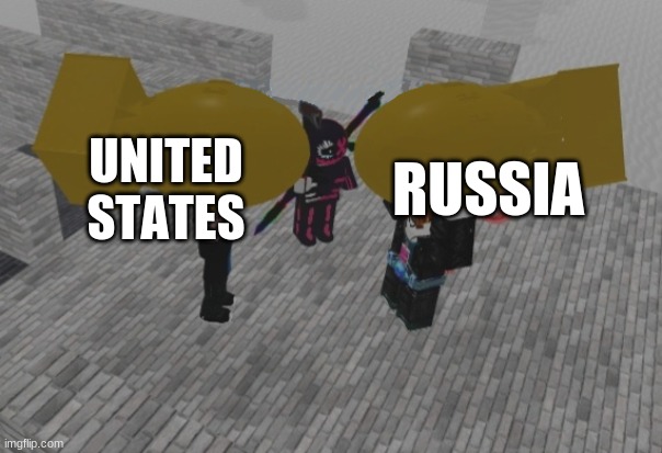 New template | RUSSIA; UNITED STATES | image tagged in roblox nukes,roblox,united states,russia | made w/ Imgflip meme maker