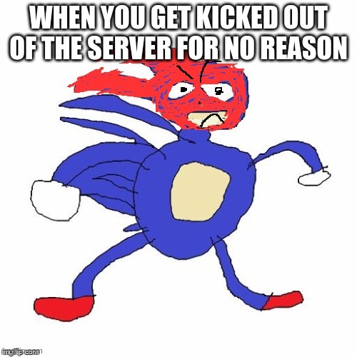 So True | WHEN YOU GET KICKED OUT OF THE SERVER FOR NO REASON | image tagged in sanic is very angry looking at ya,server | made w/ Imgflip meme maker
