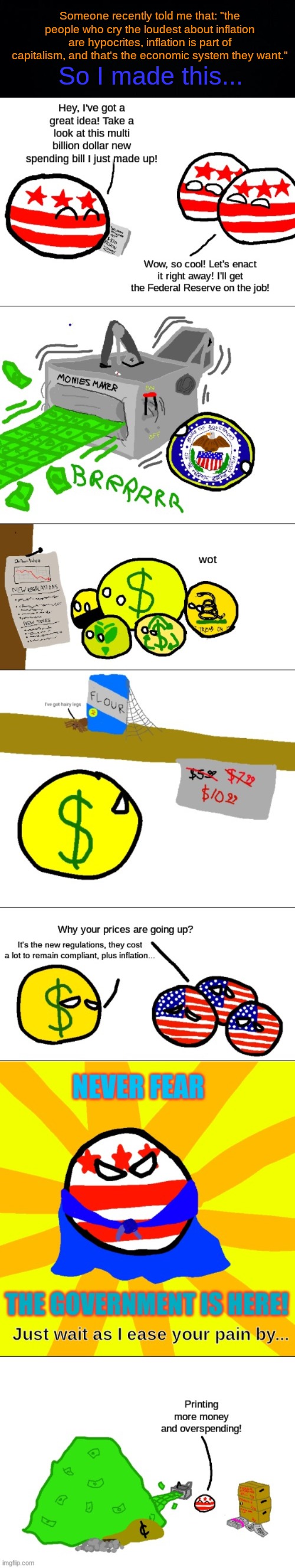 If you have no idea what's going on, Google "polandball" and "polcompball"... | Someone recently told me that: "the people who cry the loudest about inflation are hypocrites, inflation is part of capitalism, and that's the economic system they want."; So I made this... | image tagged in big government is never the answer,build back broke,bidenflation,the fed causes inflation,capitalism beats socialism | made w/ Imgflip meme maker