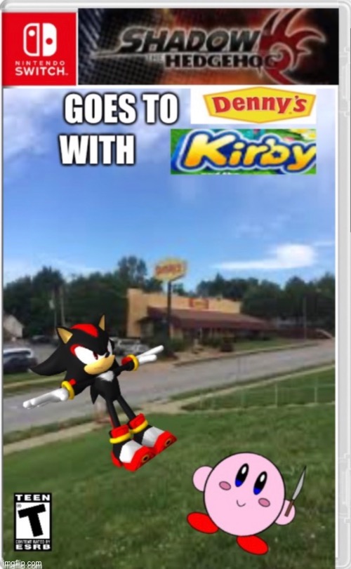 Shadow the hedgehog goes to Denny’s with Kirby | image tagged in nintendo switch,memes,shadow the hedgehog,kirby | made w/ Imgflip meme maker