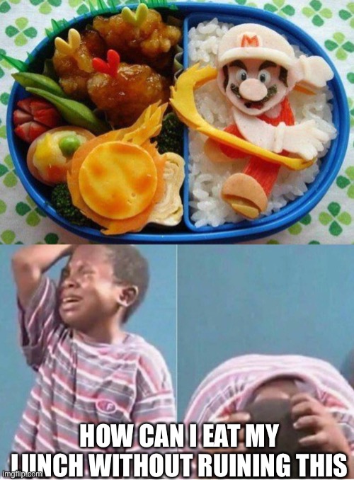 HOW CAN I EAT MY LUNCH WITHOUT RUINING THIS | image tagged in memes,crying kid | made w/ Imgflip meme maker