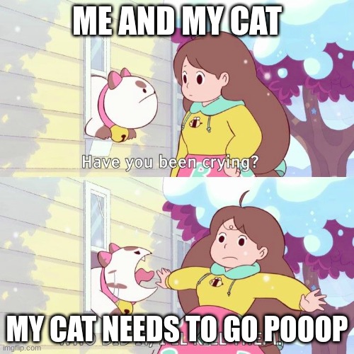 bee and puppycat | ME AND MY CAT; MY CAT NEEDS TO GO POOOP | image tagged in bee and puppycat | made w/ Imgflip meme maker
