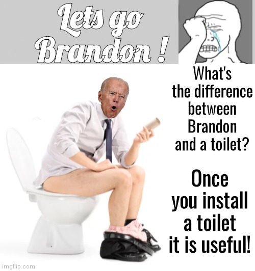 What's the difference between Biden and a toilet | Lets go Brandon ! What's the difference between Brandon and a toilet? Once you install a toilet it is useful! | image tagged in joe biden | made w/ Imgflip meme maker