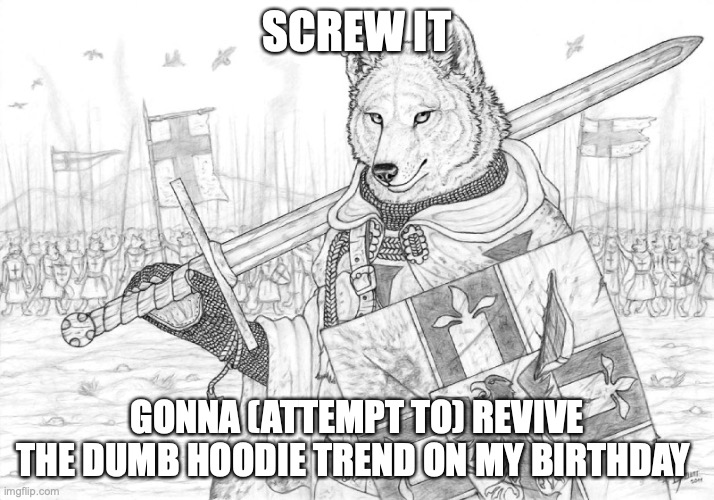 Fursader. | SCREW IT; GONNA (ATTEMPT TO) REVIVE THE DUMB HOODIE TREND ON MY BIRTHDAY | image tagged in fursader | made w/ Imgflip meme maker