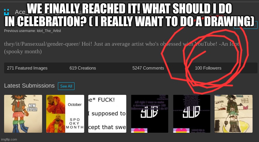 WE FINALLY REACHED IT! WHAT SHOULD I DO IN CELEBRATION? ( I REALLY WANT TO DO A DRAWING) | made w/ Imgflip meme maker