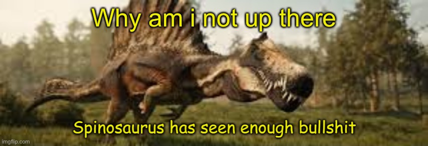 Spinosaurus has seen enough bullshit | Why am i not up there | image tagged in spinosaurus has seen enough bullshit | made w/ Imgflip meme maker