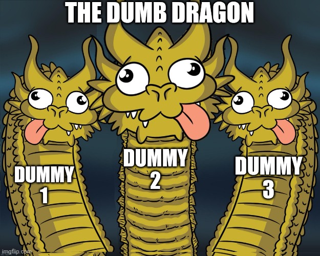 They are the dummies | THE DUMB DRAGON; DUMMY 2; DUMMY 3; DUMMY 1 | image tagged in three-headed dragon,memes,funny,do you are have stupid,memenade | made w/ Imgflip meme maker