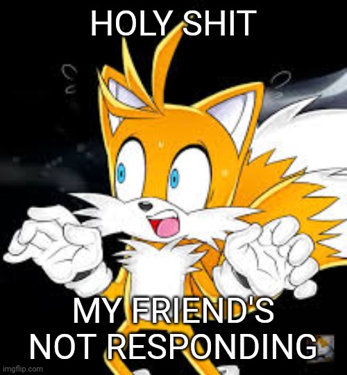 HOLY SHIT; MY FRIEND'S NOT RESPONDING | image tagged in tails shocked | made w/ Imgflip meme maker