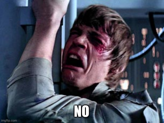 Luke Skywalker Noooo | NO | image tagged in luke skywalker noooo | made w/ Imgflip meme maker