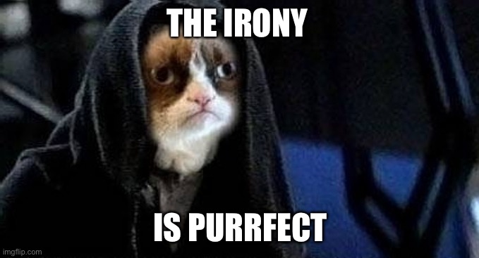 Emperor Grumpy Cat Palpatine | THE IRONY IS PURRFECT | image tagged in emperor grumpy cat palpatine | made w/ Imgflip meme maker