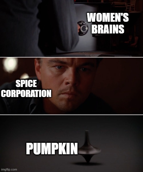 Pumpkin Spice | WOMEN'S BRAINS; SPICE CORPORATION; PUMPKIN | image tagged in inception - planting of an idea | made w/ Imgflip meme maker