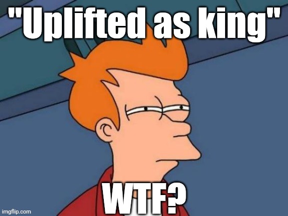 Fry is not sure... | "Uplifted as king" WTF? | image tagged in fry is not sure | made w/ Imgflip meme maker