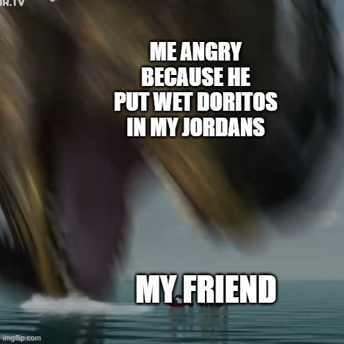 Hehe | ME ANGRY BECAUSE HE PUT WET DORITOS IN MY JORDANS; MY FRIEND | image tagged in memes | made w/ Imgflip meme maker