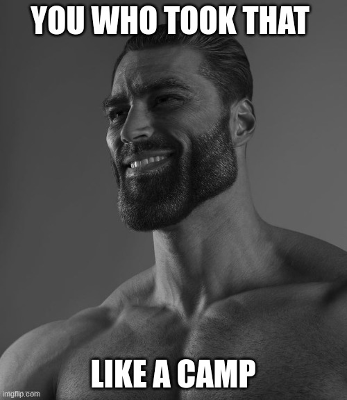 Giga Chad | YOU WHO TOOK THAT LIKE A CAMP | image tagged in giga chad | made w/ Imgflip meme maker