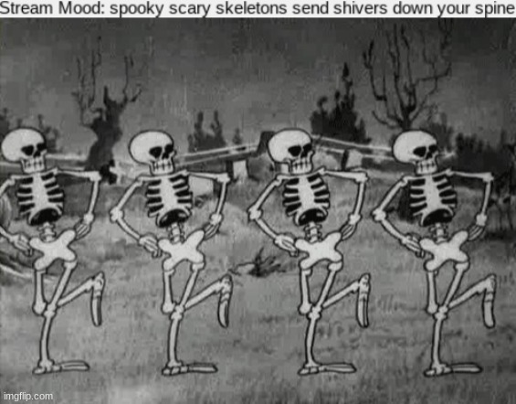 Stream mood moment | image tagged in spooky scary skeletons | made w/ Imgflip meme maker