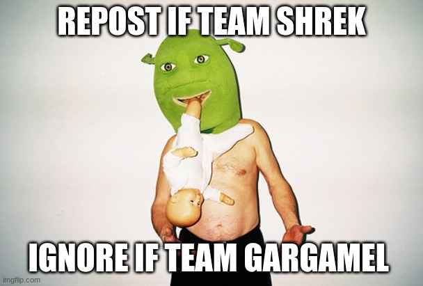 Shrek gone wrong | REPOST IF TEAM SHREK; IGNORE IF TEAM GARGAMEL | image tagged in shrek gone wrong | made w/ Imgflip meme maker